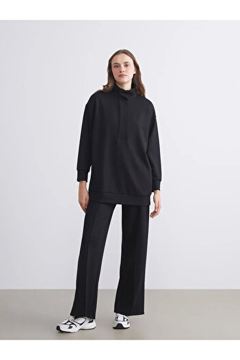 LC Waikiki Γυναικείο φούτερ τούνικ με ψηλό γιακά LCW Modest σε μαύρο χρώμα