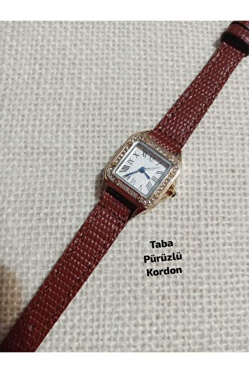 QUARTZ Vintage Square Mini Coffee Color Cord with Roman Numerals Women Wrist Watch / Retro Cart Series 0108