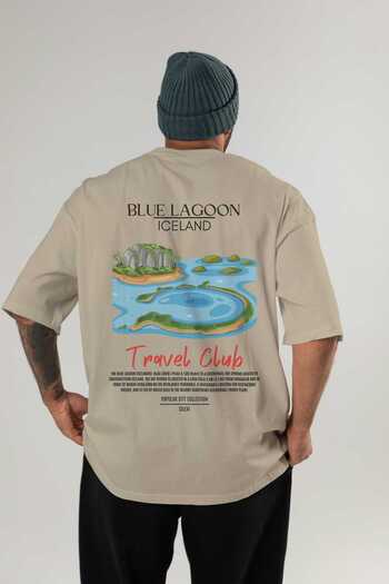 Ankhises Blue Lagoon Iceland Back Printed Oversize T-shirt Ανδρικό Γυναικείο Βαμβακερό μπλουζάκι με λαιμόκοψη