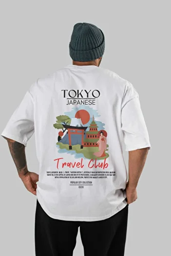Ankhises Tokyo Japanese Back Printed Oversize T-Shirt Men Women Cotton Crew Neck Tshirt