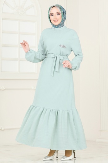 ModaMerve Stone Detailed Hijab Dress 813Ozn1046-Ms Light Mint