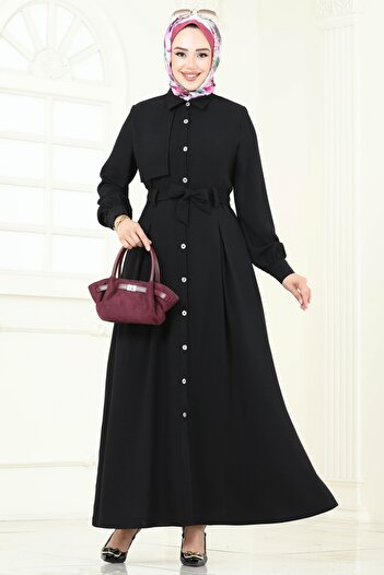 ModaMerve Button Front Dress Ferace 283Asn888-Ms Black