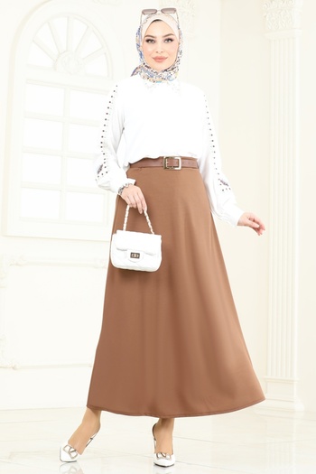 ModaMerve Elastic Waist Bell Skirt 100Hbs856-Ms Tan