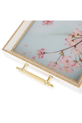 Decorium Sakura Rectangular Tea Coffee Glass Presentation Tray 31X45Cm