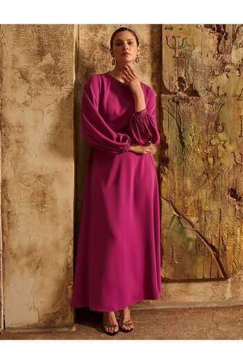 Kayra Stylish Dress with Waist Detail Purple