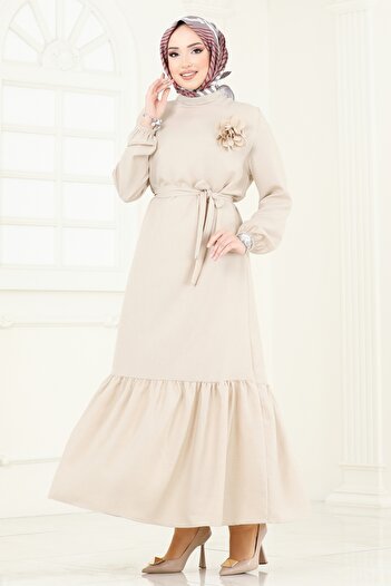 ModaMerve Rose Detailed Dress 801Ozn1046-Ms Stone