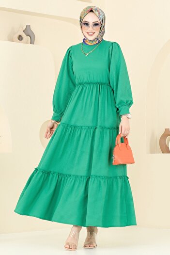 ModaMerve Pleated Skirt Hijab Dress 3033Tbl694-Ms Green