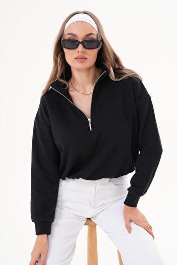 ŞİMAL Women's Collar Zipper Detailed Thessaloniki Knitted Sweatshirt 255059 -