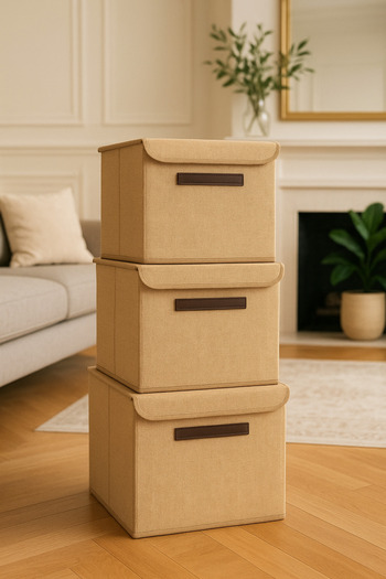 Loremp 3-Piece Foldable Storage Box with Lid – Closet Organizer Jute Box