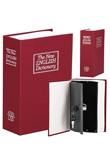 SERSIMO Safe deposit box, metal box with key, portable, book type, Dictionary, brown, 18×11.5×5.5 cm