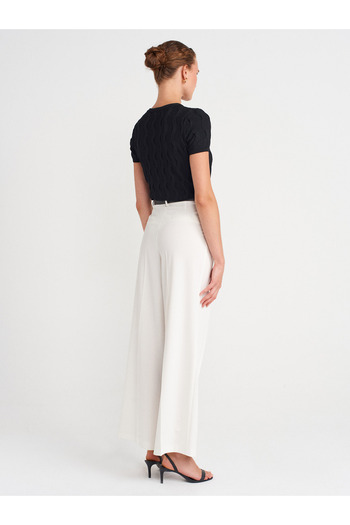 Dilvin 72149 Belted Double Pleated Trousers-White