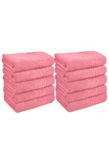 Ralex Pack of 10 Face Bath Towels 50 x 90 cm, 100% Cotton, Greek Border 500 GSM, Pink