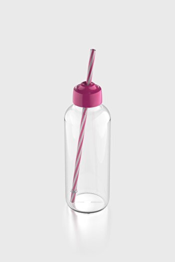 Renga Felix 450 ml Glass Bottle with Straw 181010 Fuchsia