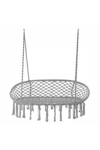 SERSIMO Double hanging swing chair for home or garden, Sersimo, with fringes, gray