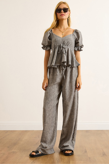 Olalook Women's Anthracite Blouse Trousers 2 Pcs Set Tkm-19000417