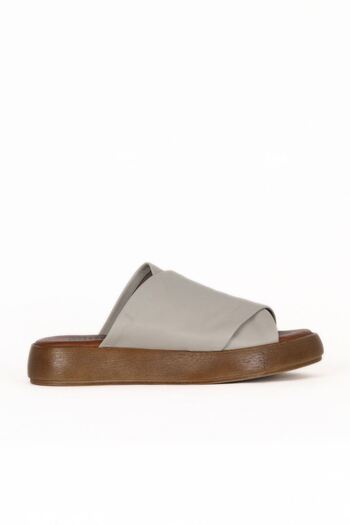 Bueno Shoes Gray Leather Women's Flat Slippers 01We1900