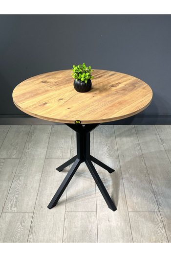 hey modüler mobilya Saray Atlantik Çam Yuvarlak Mutfak Yemek Masası Balkon Masası Metal Siyah Ayak 80 Cm