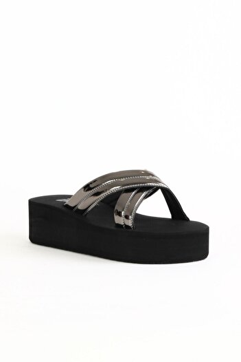 Bueno Shoes Platinum Shiny Mirror Women's Wedge Heeled Slippers 26Wt614536