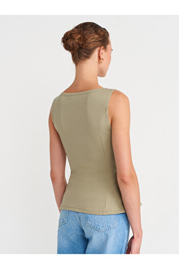 Dilvin 21001 Καγιάκ Λαιμόκοψη Peplum Top-Çağla