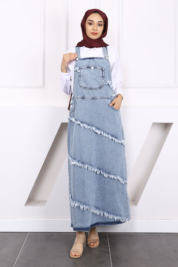 İmajButik Blue Tassel Detailed Pocket Denim Gilet