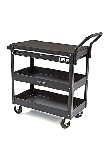 HBM Machines DELUXE METAL TOOL TROLLEY 3 SHELVES DRAWER HBM BLACK