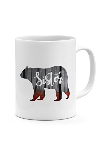 Generic Bear Family mug Sister bear mug wood silhouette White ceramic mug 11oz Novelty coffee Mug Loud Univ
