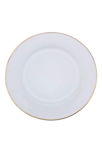 Generic Shallow Porcelain Sahara Dessert Plate with Gold Rim, White, 20 cm, TS-F1-11