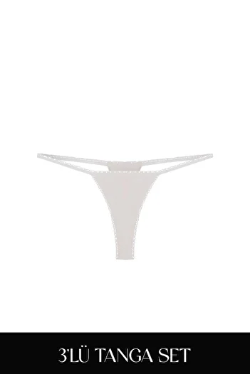 Feu De Elu Cotvie Ecru Cotton Thong Set of 3 Panties