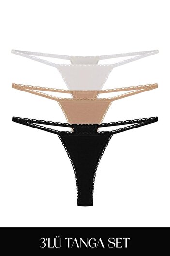 Feu De Elu Cotvie 3 culori ESK Cotton Thong Set de 3 chiloți