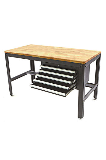 HBM Machines PROFESSIONAL METAL WORKBENCH WITH 5 DRAWERS AND WOODEN TOP 155 CM