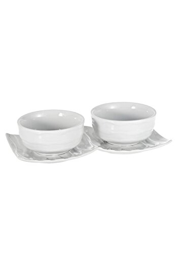 Generic Harmony Ceramic Bowl with Tray Set of 3, White