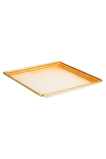 Generic Harmony Ceramic Three Lines Square Plate - 10.5 Inches Orange And Gold