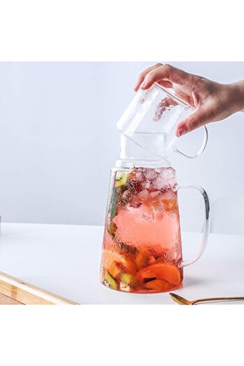 Generic LPing Water Jug,1.2L Borosilicate Glass Pitcher Set,Carafe With Big Handle,With Small Glass,for Hot