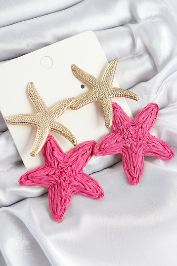 STİLLOVE Brass Dangle Pink Starfish Model Gold Color Straw Earrings