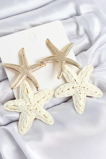 STİLLOVE Brass Dangle Cream Starfish Model Gold Color Straw Earrings