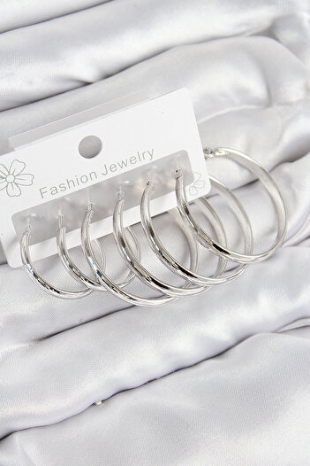 STİLLOVE Brass Ring Model Silver Color Women's Set Earrings