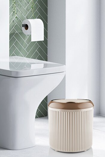 GLUS Çizgili Yuvarlak Çöp Kovası 3.5 Litre Banyo Mutfak Çöp Kovası Manuel Kapak