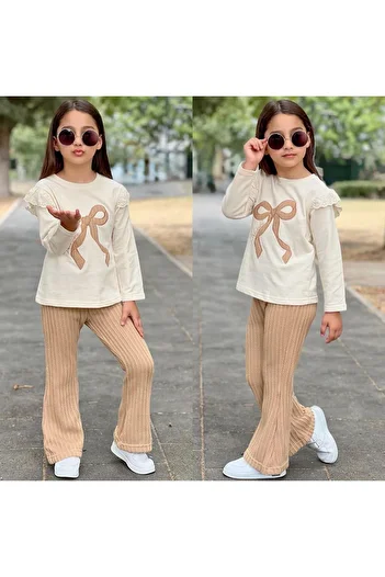 ALPİDS Embroidered Detail Fisto Sleeved Knitwear Pants Girl's Set