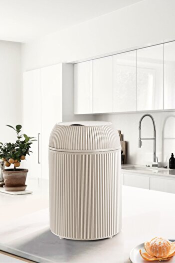 GLUS Çizgili Yuvarlak Çöp Kovası 10 Litre Banyo Mutfak Çöp Kovası Manuel Kapak