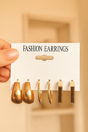 PABALAS Gold Color 6-Piece Chain & Flat Earring Set
