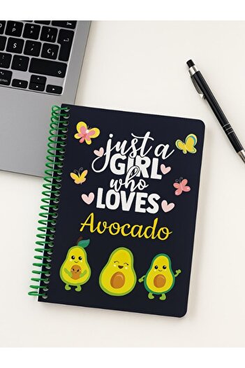 HediyeFilesi Just a Girl Who Loves Avocado Design Spiral Line Notebook – 80 Sheets, 160 Pages (18 X 24 cm)