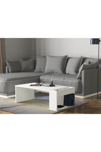 UnicUtil Coffee Table with Side Storage, White 95 x 50 x 34cm