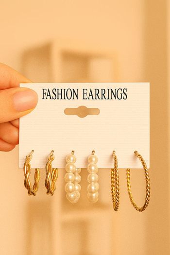 PABALAS Gold Color 6-Piece Chain & Flat Earring Set