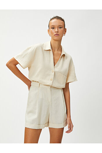 Koton Linen Blended Shorts Double Leg Detail