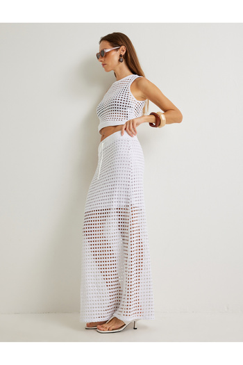 Koton White Women's Crocheted Maxi Skirt