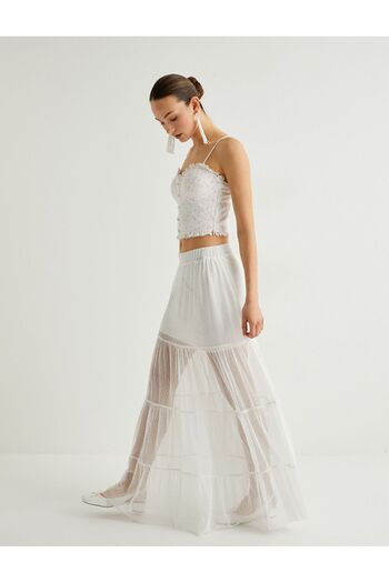 Koton White Women's Maxi Tulle Skirt