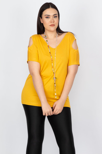 Şans Women's Plus Size Saffron Shoulder Low-Cut Viscose Blouse 65N22698