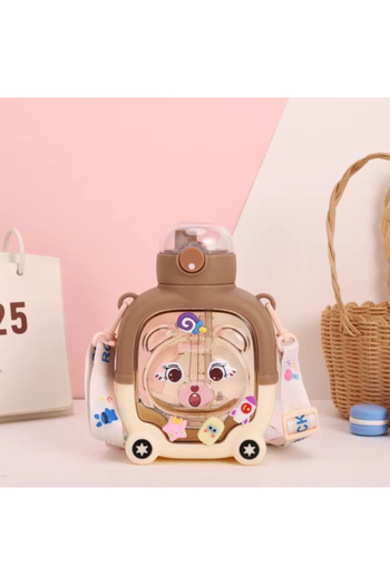 SUKILO 600ML Cute Children's Water Bottle - Bpa Free, with Straw and Drip-Free