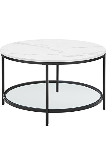 VASAGLE Masa de cafea rotunda cu blat din imitatie de marmura, 80x45cm, alb si negru