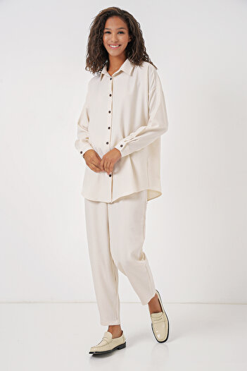 Merterium Women's Oversize Linen Double Suit Ecru 1092